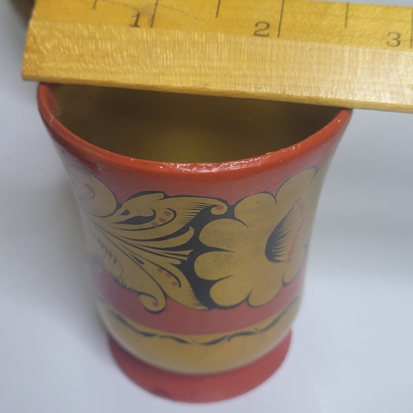 Vintage Russian Khokhloma wood set Vodka bottel 6 goblets one water gobl… - Picture 10 of 16